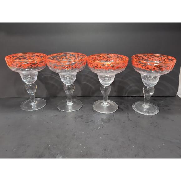 Artland Confetti Bubble Glass Margarita Mexican Glasses, Set of 4, Orange & Red - Picture 2 of 10